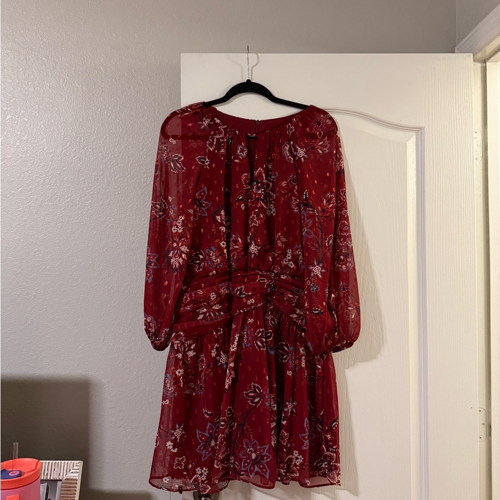 Vince Camuto Burgundy Floral Long Sleeve Dress